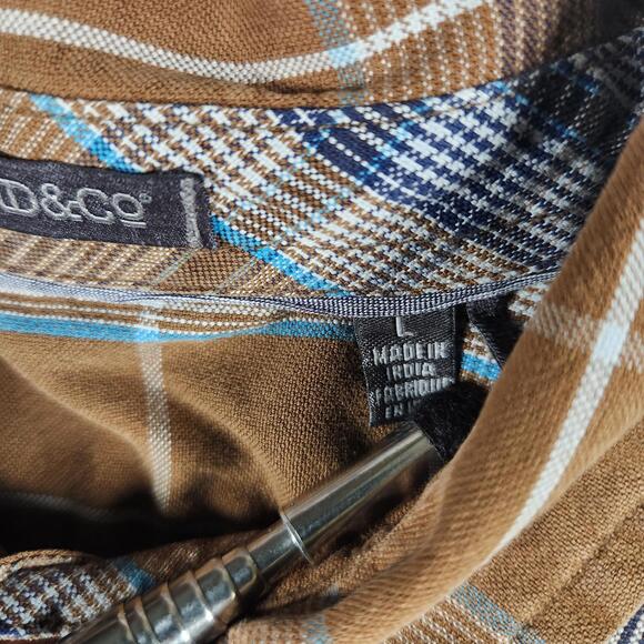 Toad & Co Brown Plaid Long Sleeve Button Up Shirt Size Large Organic Cotton - Picture 6 of 11